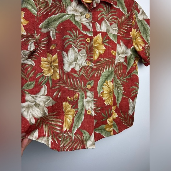 VTG Y2K TravelSmith Shirt Women M Floral Hawaiian Print Button Up Boho colored - Picture 4 of 11